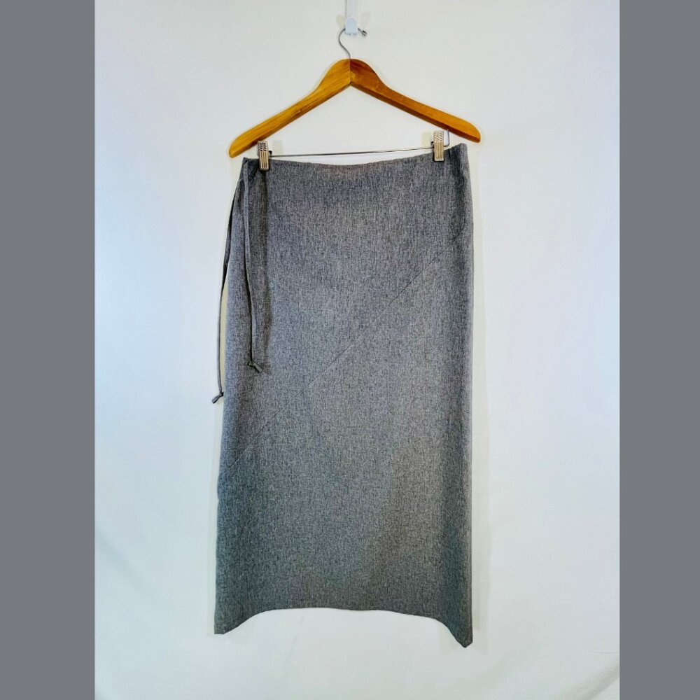 Kookai Long Grey Skirt with Side Tie - Size 6 (FR 36)